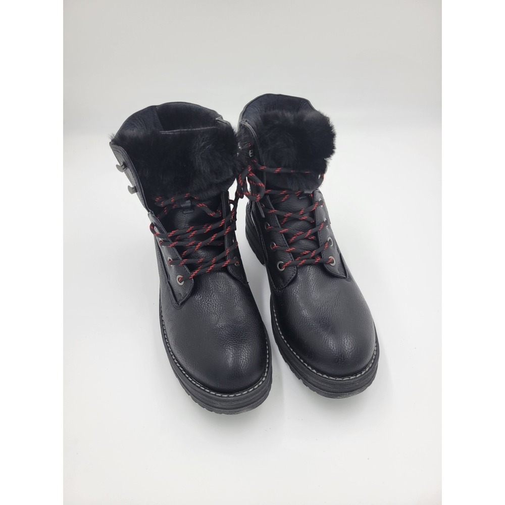 Emmshu Migas Women's Ankle Boots Faux Fur Combat Lace Up Boot Black Sz 41 /US 10